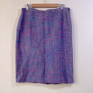 Vintage Vinci Clothiers 100% Silk Tweed Pencil Skirt - Pink, Blue, and Green